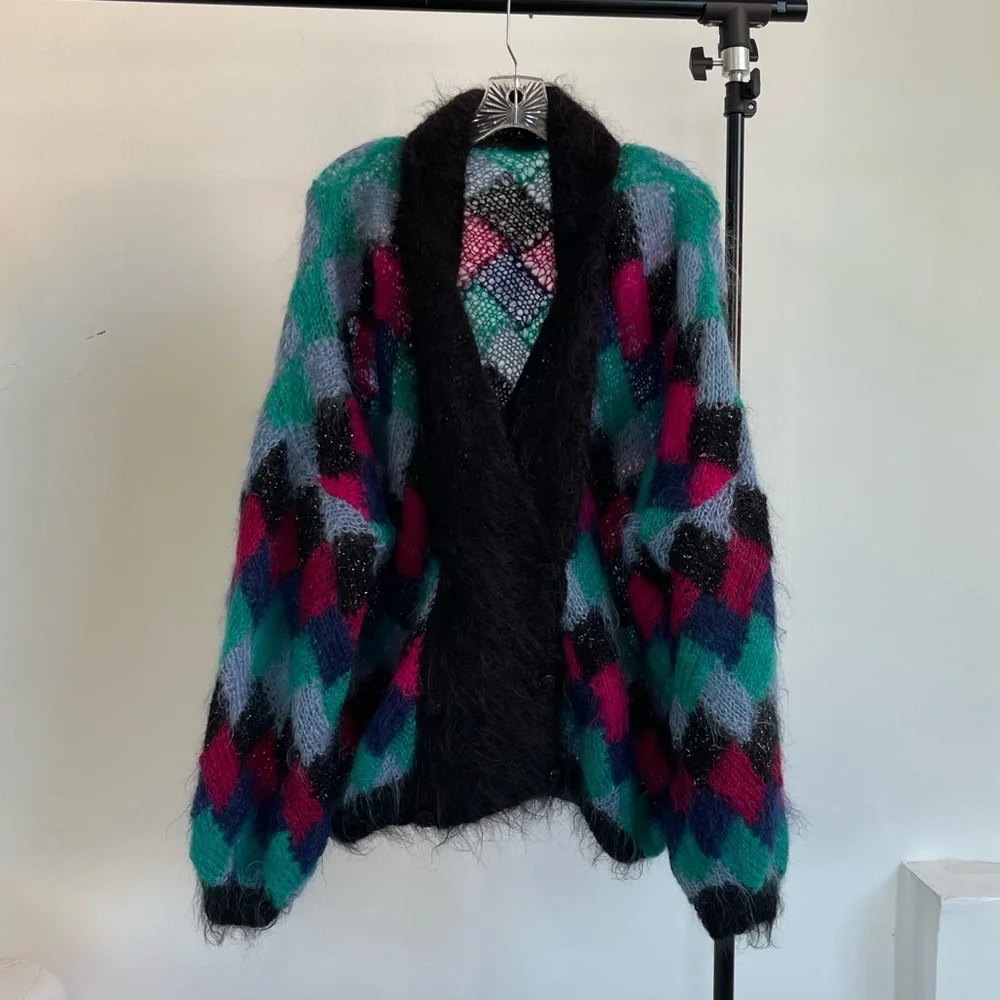 80s Vintage oversized knit cardigan size L - Picture 1 of 2